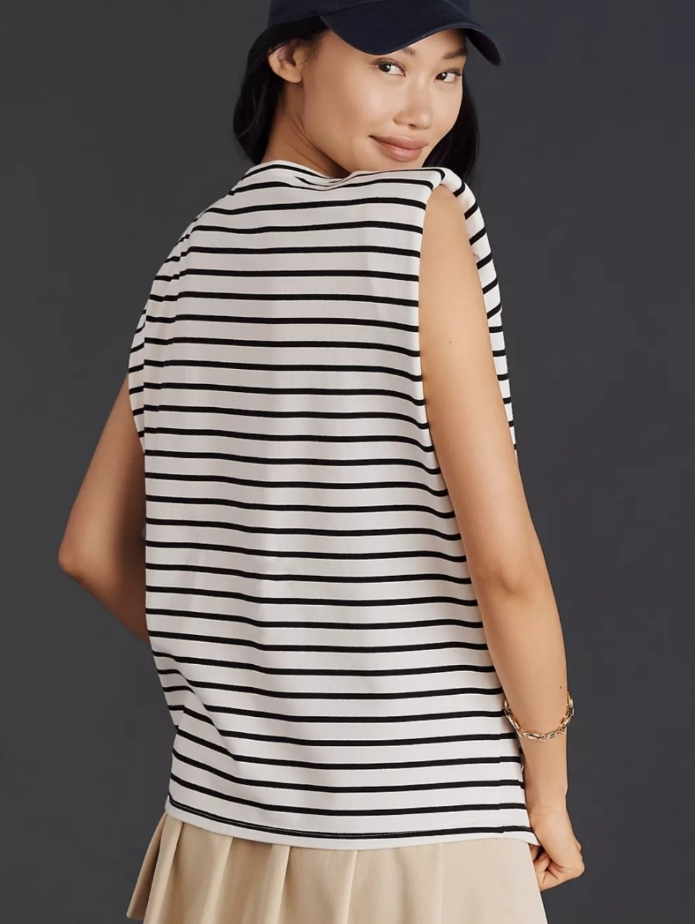 NWT Anthropologie × English Factory Power Shoulder Top Striped Nautical Preppy L - Picture 3 of 14